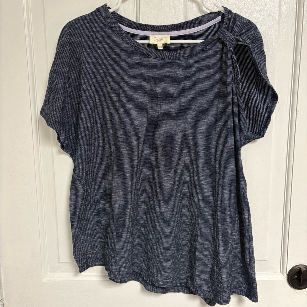 Anthropologie Deletta Navy Short Sleeve Asymmetrical Top